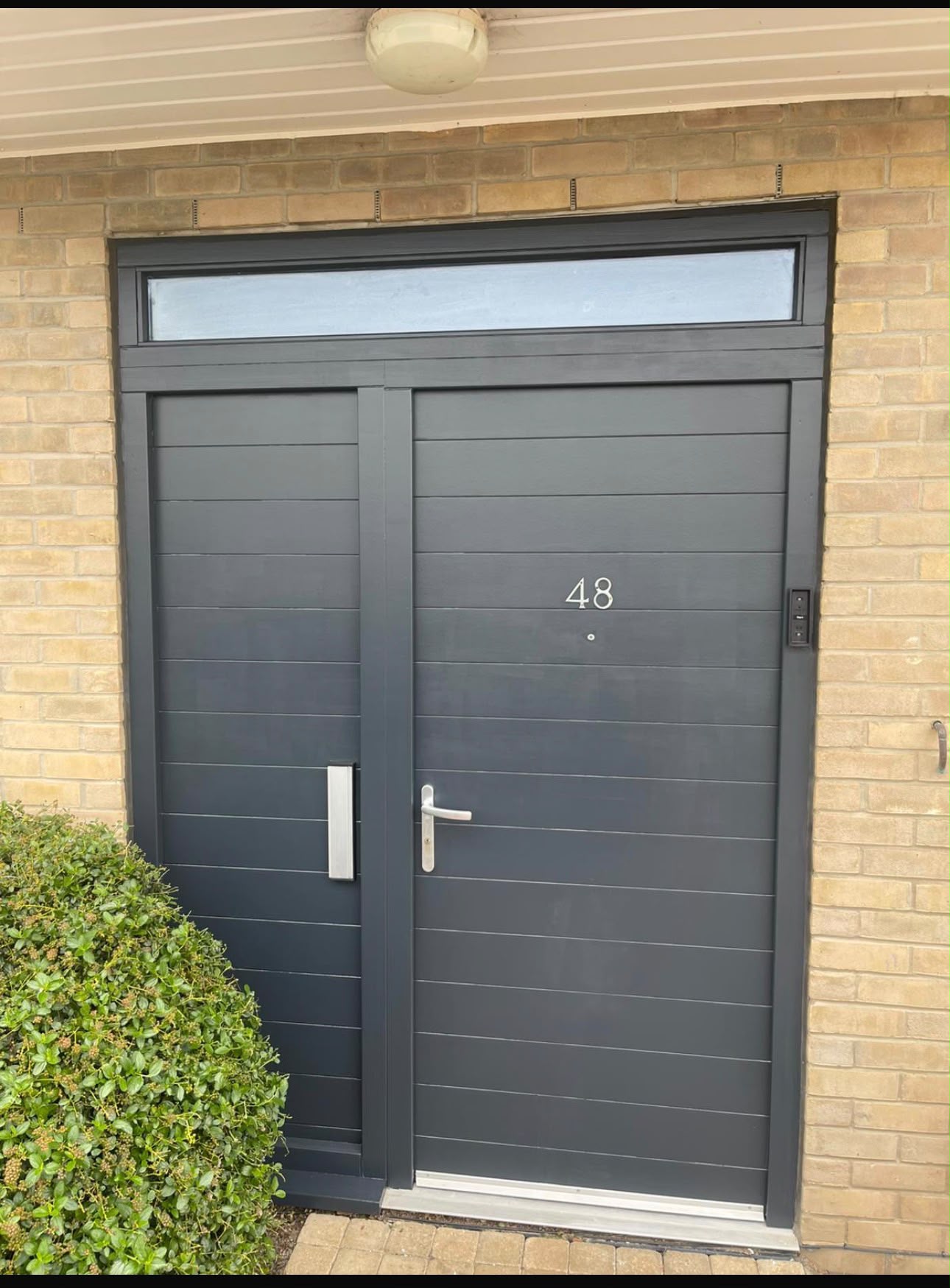 Anthracite grey composite front door finished with house number — front door painting, MNC Construction, Billericay